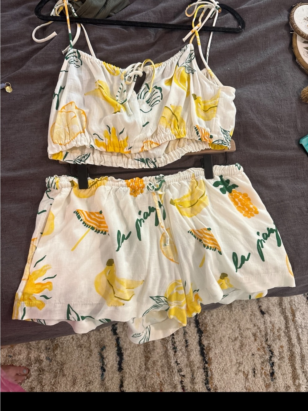 H&M White Yellow Floral Print Two-Piece Set